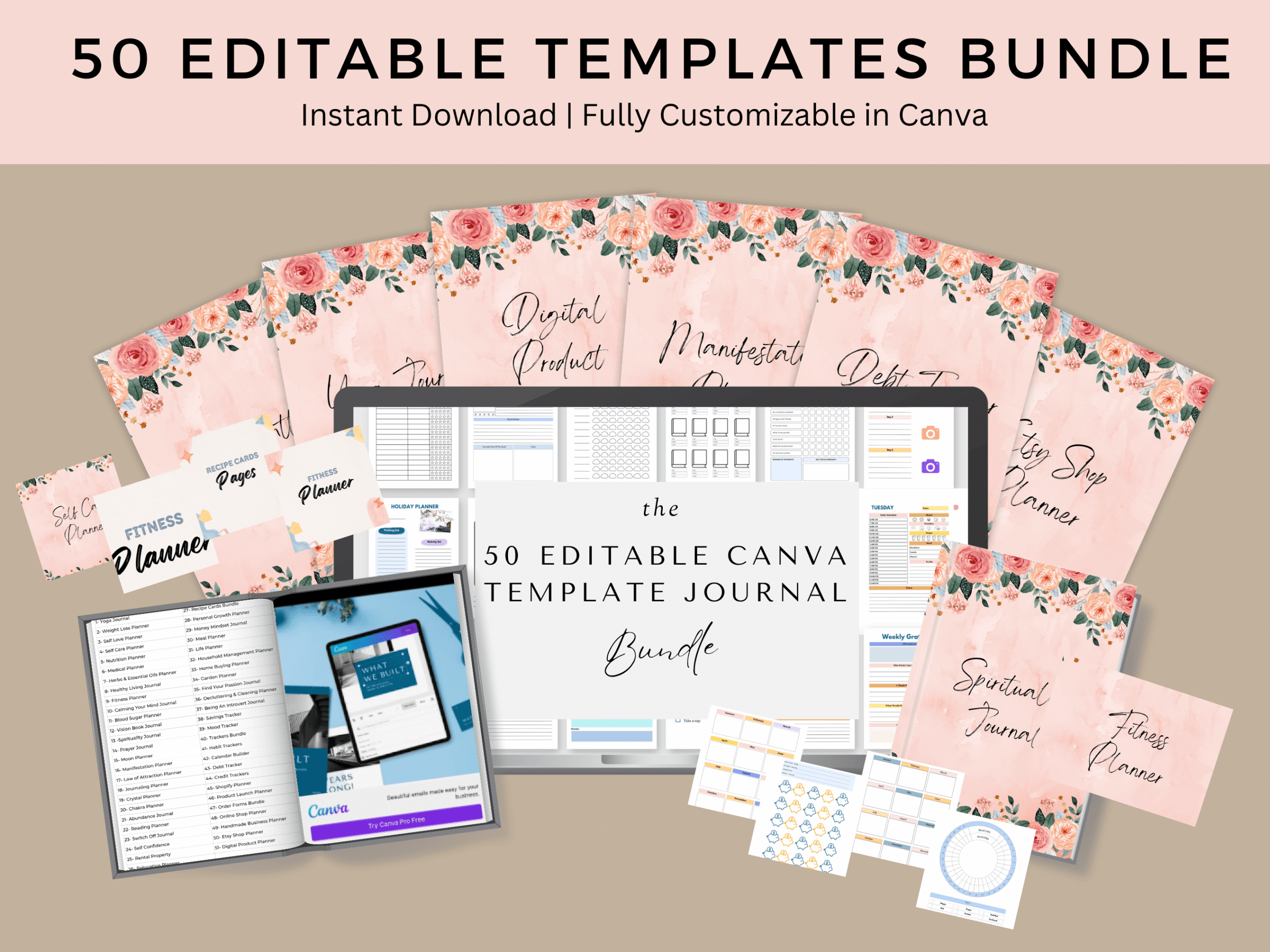 50 canva journal templates bundle editable | digital products pack | plr mrr rights included 50 canva journal templates bundle editable | digital products pack | plr mrr rights included