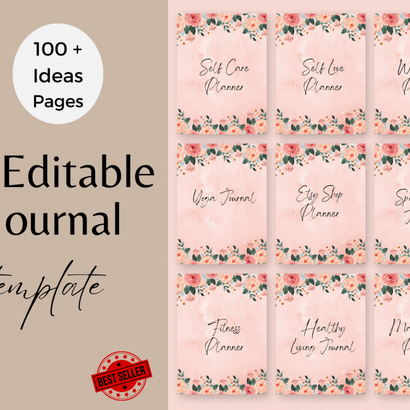 50 canva journal templates bundle editable | digital products pack | plr mrr rights included