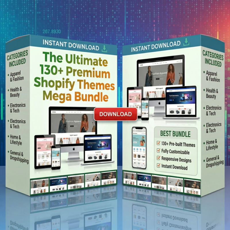 the ultimate 130+ premium shopify themes mega bundle