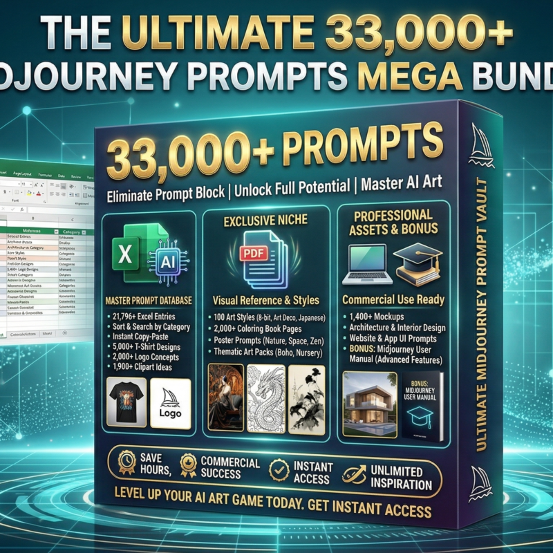 33,000+ Midjourney Prompts: Excel Database & Visual PDF Guides