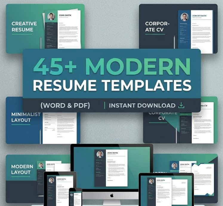 45+ modern resume templates (word & pdf) | instant download