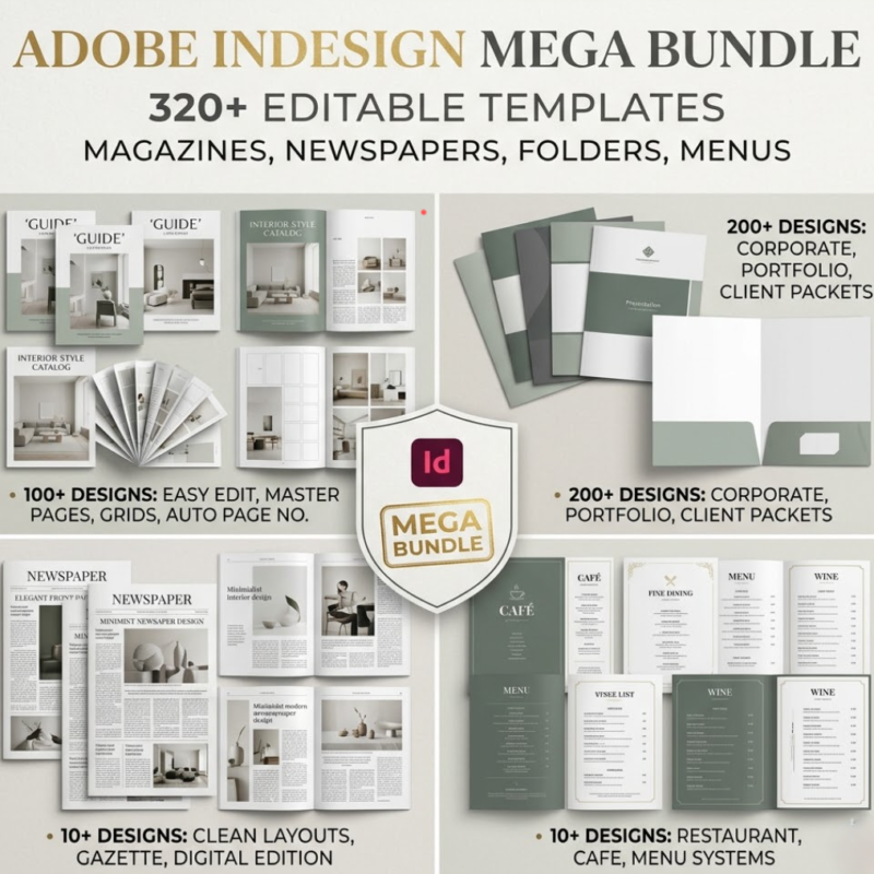 the ultimate premium adobe indesign mega bundle: 320+ editable templates